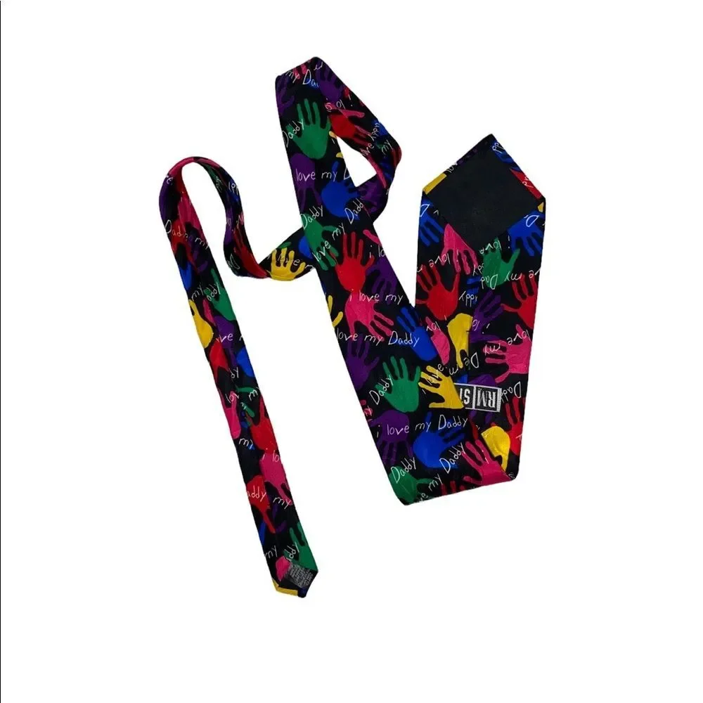 RALPH MARLIN & CO “ I Love My Daddy” Mens Handprint Multicolor Tie